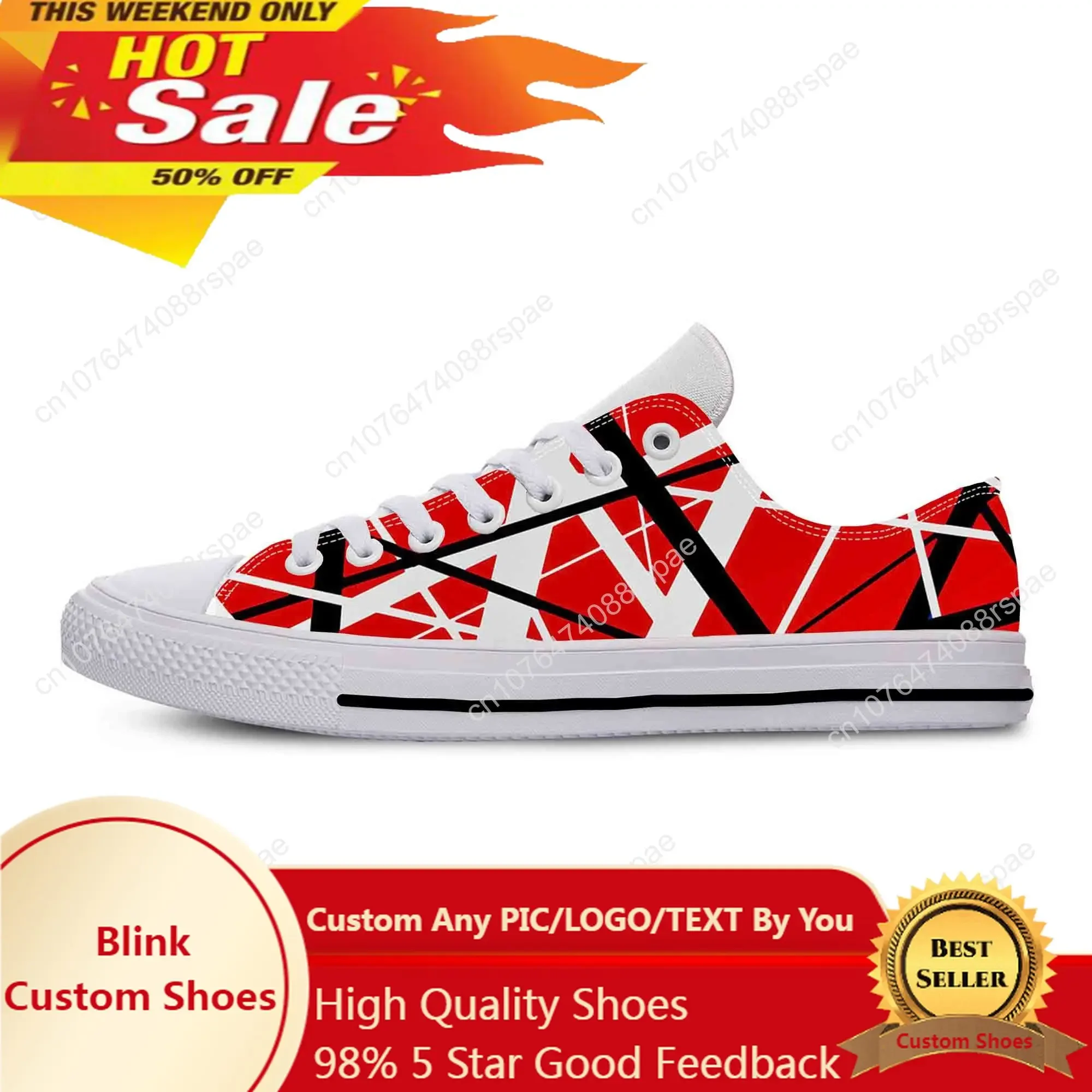 

Hot EVH 5150 Stripes Guitar Metal Rock Music Band Casual Cloth Shoes Low Top Comfortable Breathable 3D Print Men Women Sneakers