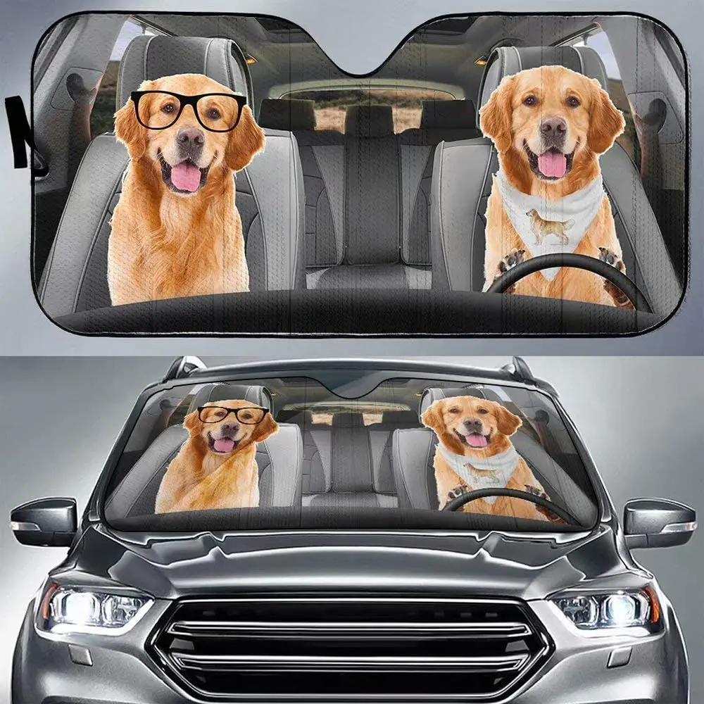 

FKELYI Golden Retriever Dog Print Car Front Window Sunshade Windshield Funny Puppy Sun Shade Universal Fit Most Vehicle SUV Truc