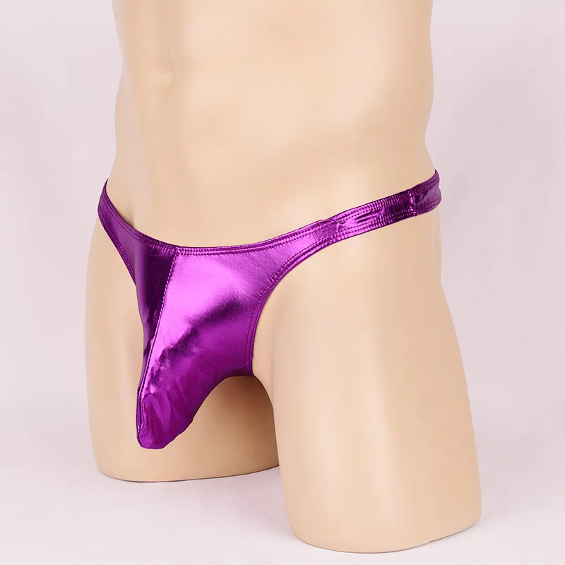 Men Skinny Low Rise Shiny G-string Briefs Thong with Penis Thunk Sheath T-Back Underwear Clubwear Lingerie Outfit
