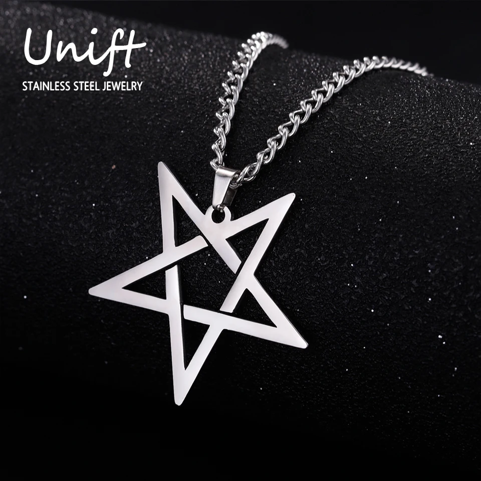 Men's Stainless Steel Star Compass Necklace - Inverted Pentagram Pendant, 26 Inch Chain, Punk Rock Jewelry