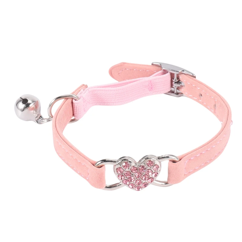 Lber Heart Charm And Bell Cat Collar Safety Elastic Adjustable With