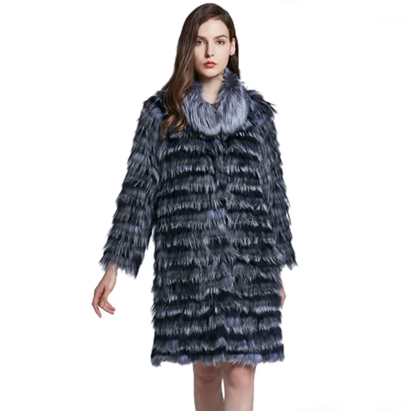 Colorful Fox Fur Grass Coat Long Warm and Slim Coat Women's Autumn and Winter Warm New Style