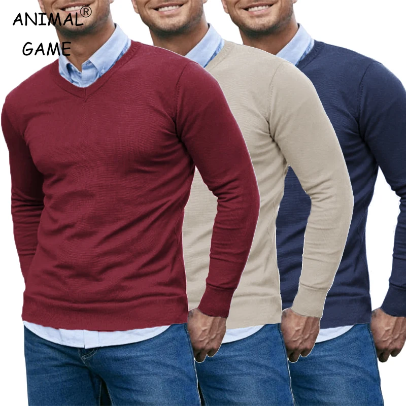 Pull tricoté à col en V pour hommes, pull décontracté, doux, léger, à manches longues, respirant, Slim Fit, automne