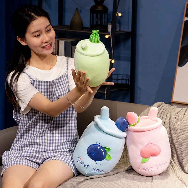 Fruit Bubble Tea Plush Toy Boba Plush Milk Plush Cup Shaped Pillow Real Life Food Stuffed Soft Peach Cushion Kid Birthday Gift