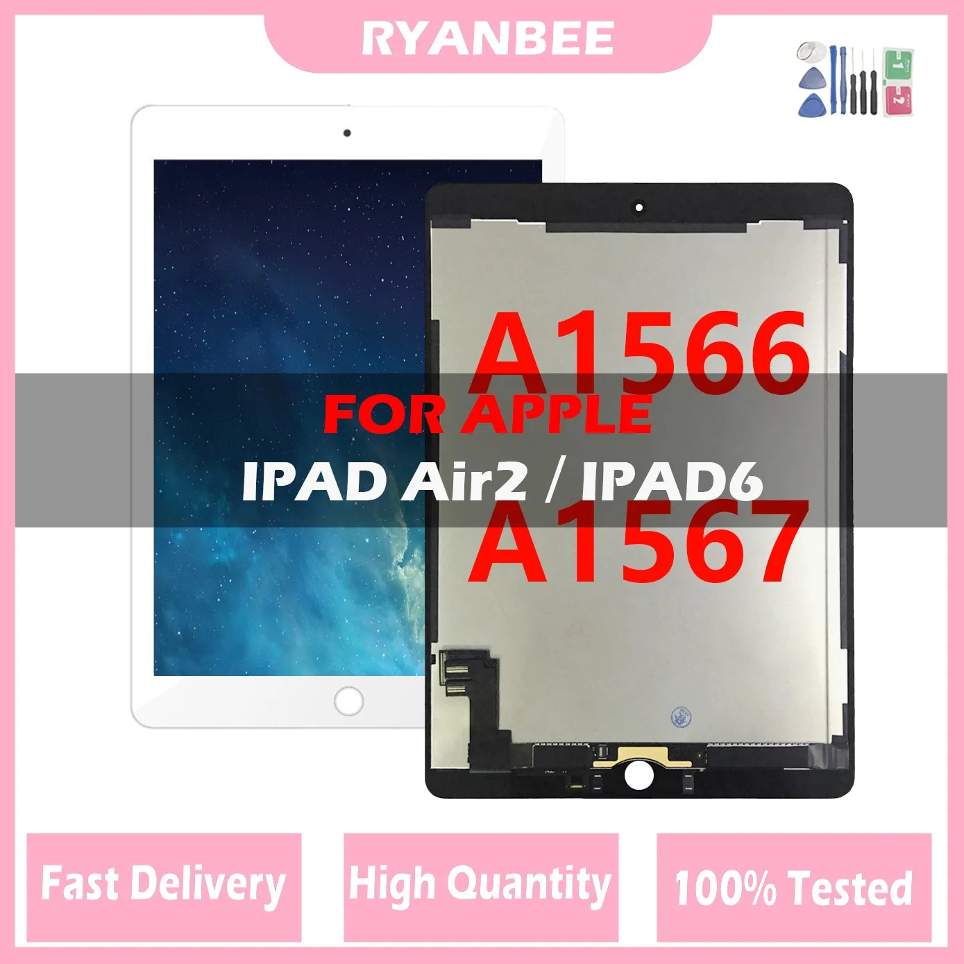 

New Grade 9.7" For Apple iPad 6 Air 2 A1567 A1566 LCD Display Touch Screen Digitizer Assembly Replacement For iPad 6 LCD Panel