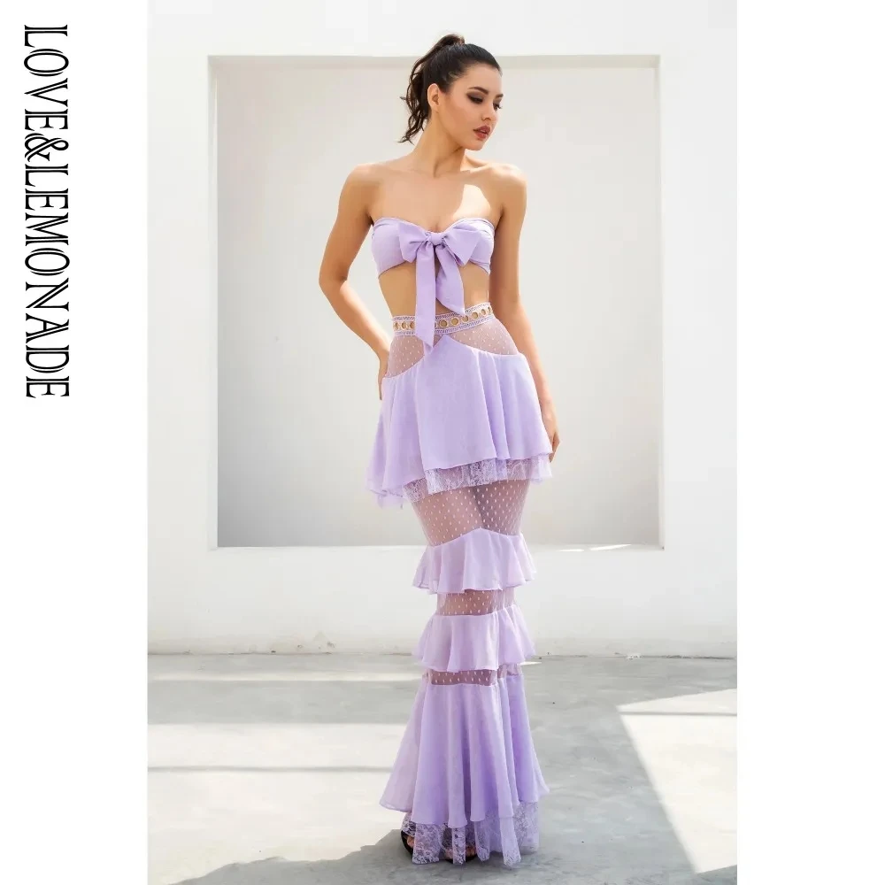 

Summer Women Fashion Straps Ruffled Halter V-neck Purple Vacation Lace Dress
