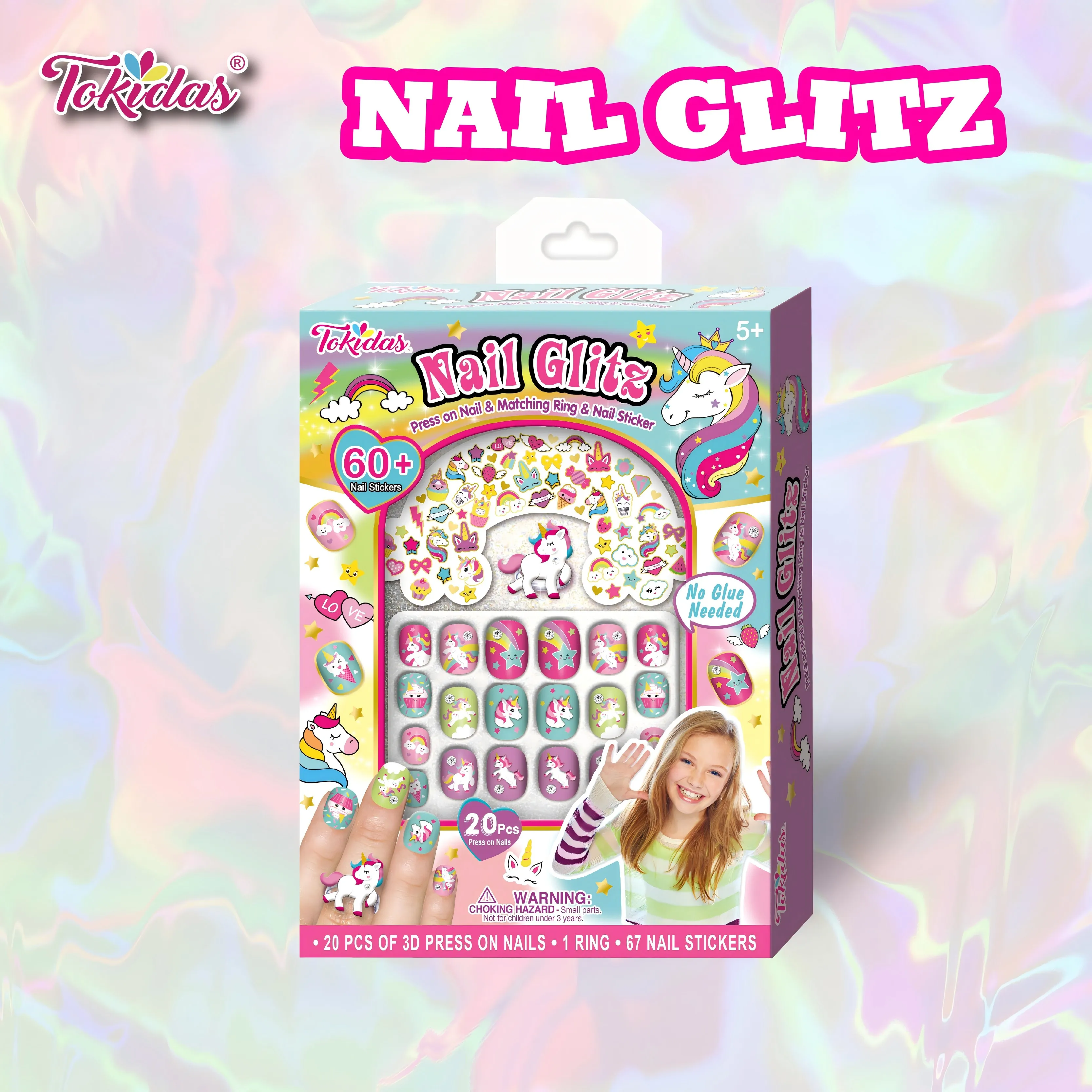 Kids Makeup Set Nail Glitz Press on nail Set Stickers Ring Art Kids Toys