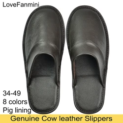 Big sizes Genuine Cow Leather Linen Slippers Homes in indoor slipper Spring Autumn men women elderly non-slip casual single shoe