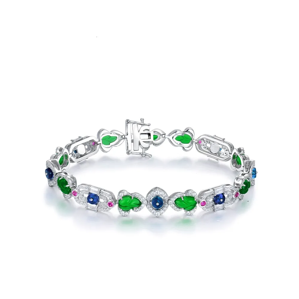 

ZOCA Luxury 925 Sterling Silver Lab Sapphire Engraved Gemstone Women Charm Bracelets Bangle Fine Jewelry Anniversary Gift