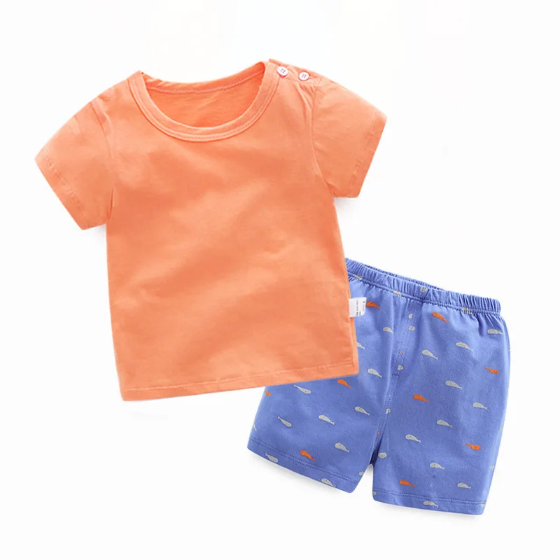 

ZWF1572 Summer Baby Boy Girls Clothes Set Cartoon Pattern Children Girl Short Sleeve T Shirt+Shorts 2PCS Suit