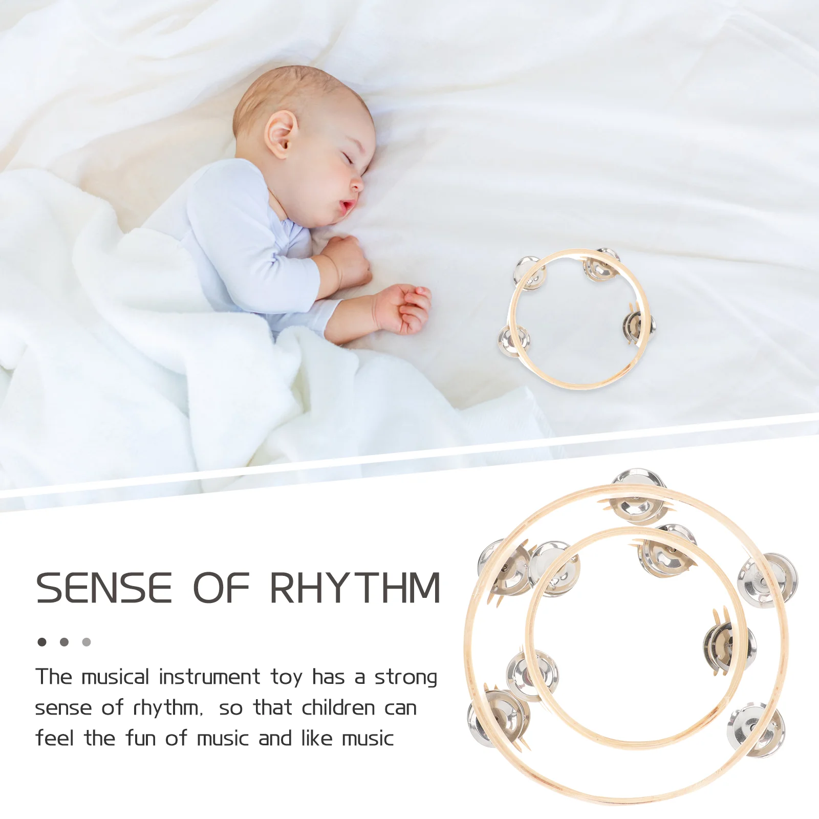 2pcs Wooden Double Layer Tambourines Lightweight Portable Hand Bells for Adults Kids Musical Instruments Rhythm Playthings