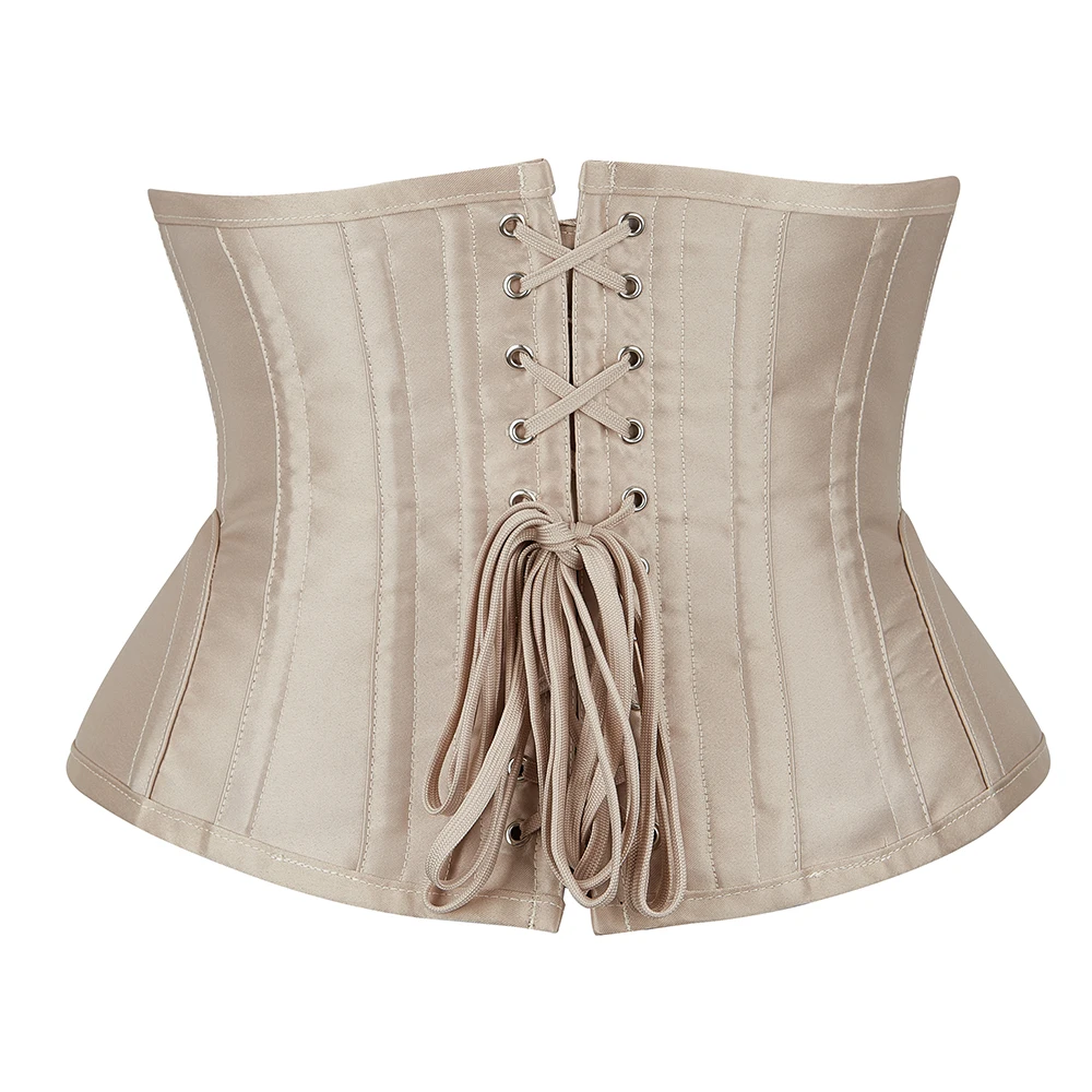 Vintage Underbust Corset Women 14 Steel Boned Waist Cincher Curved Hem Bustiers Corselet
