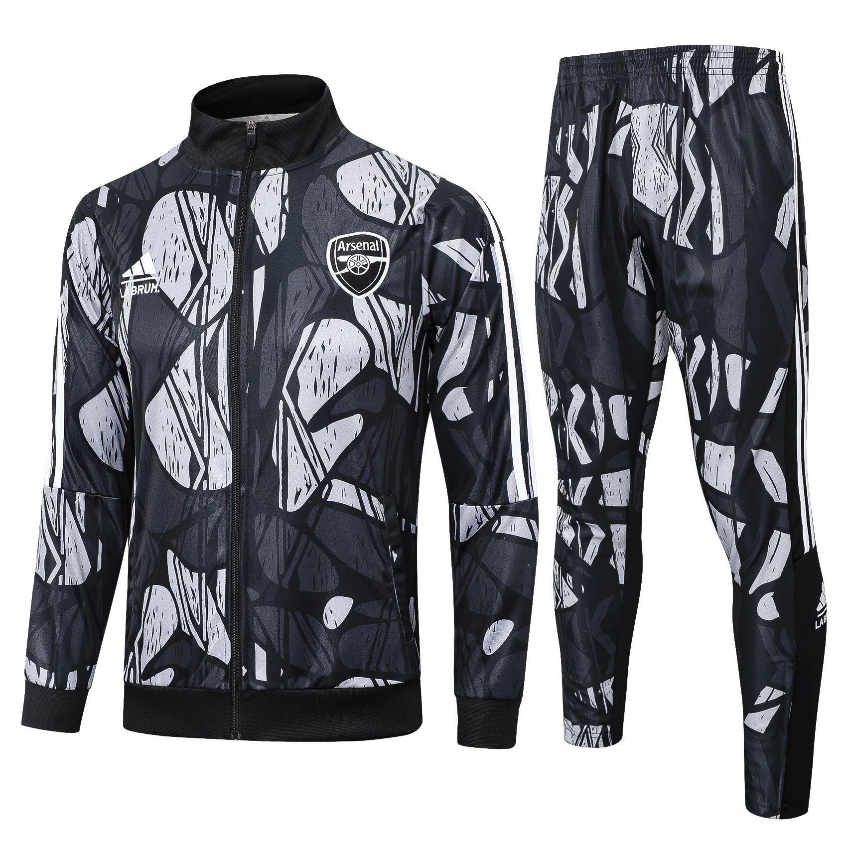 Adidas Soccer Jerseys Men Trendy Lightweight Full-sleeved Zippered Printed Sportswear Football Training Suit Set Black White