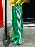 Women Y2k Wide Leg Track Pants Baggy Side Striped Joggers Sweatpants Elastic Waist Color Block Parachute Pants with Pockets 2