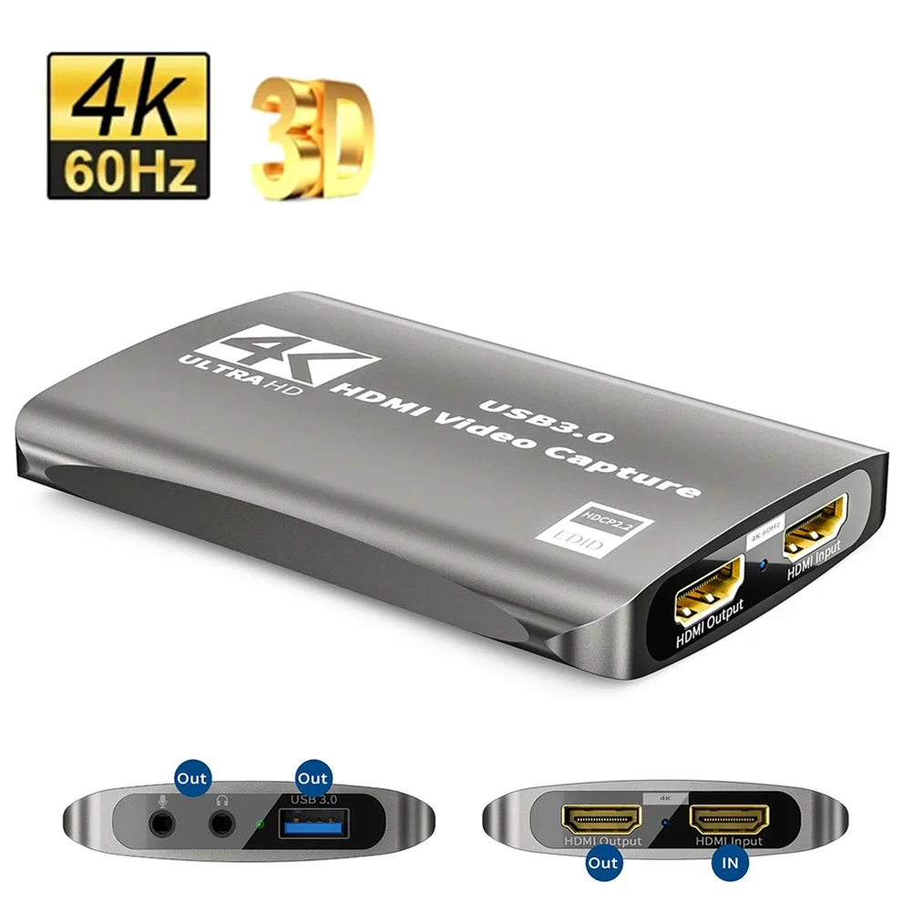 4K Video Capture Card USB 3.0 1080P 60fps HDMI Audio Video Capture Device  Portable Video Converte