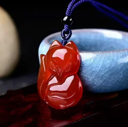 Natural Red Agate Hand Engraving Fox Exorcise Evil Spirits Pendant Lucky Amulet Fashion Hand-Carved Man Woman Luck New