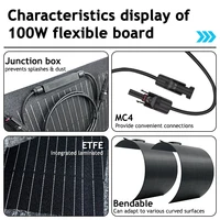 Panneau solaire flexible 100W/200W/300W/400W, étanche IP67, ultra-léger, kit de panneaux solaires hors réseau, chargeur solaire pour balcon, maison, camping-car, camping, alimentation énergétique extérieure 4