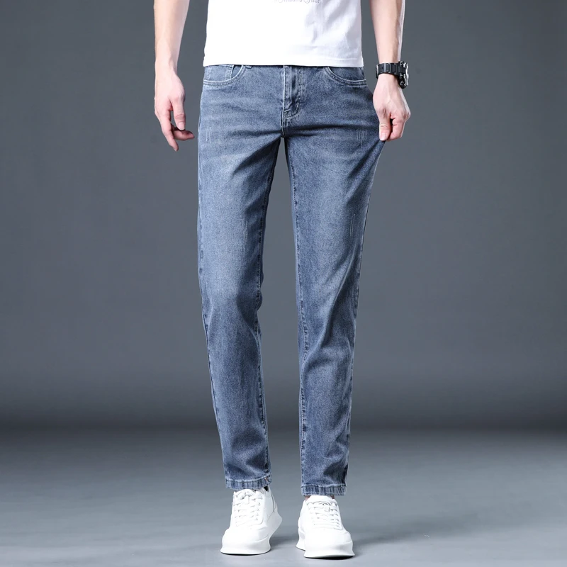Spring and summer  Versatile Fashionable Elastic Men's denim jeans with small straight men jeans  streetwear pants for men