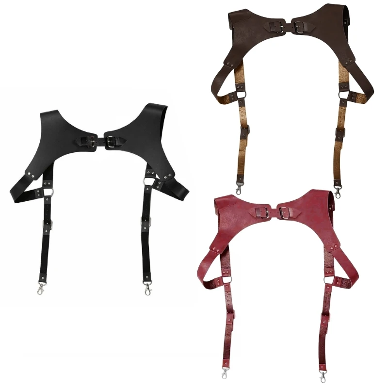 

PU Leathers Suspenders for Men, Vintage Men Harness Punk Apparels Strap Chest Shoulder Belt Accessories