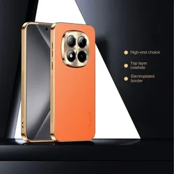 Premium Vegan Leather Texture Shockproof Case with Electroplated Frame Edge for Redmi Note 13 5G (Orange)
