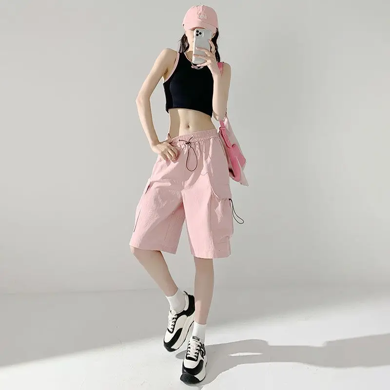 Cargo Shorts Women Safari Style Loose Ulzzang Summer Leisure Boyfriend Chic Vintage Streetwear Knee-length Couple Students Daily