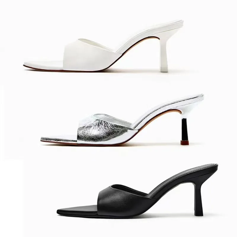 

ZA Women's Shoes Pointed High Heels Women's Summer 2023 New Open Toe Sandals Slim Heel Half Slippers