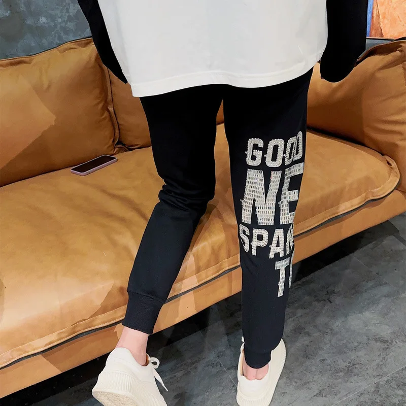 Light Luxury Fashion Rhinestone Bear Spring Autumn Sweatpants Loose Men's Women's Couple Trendy Personal Leisure Trousers