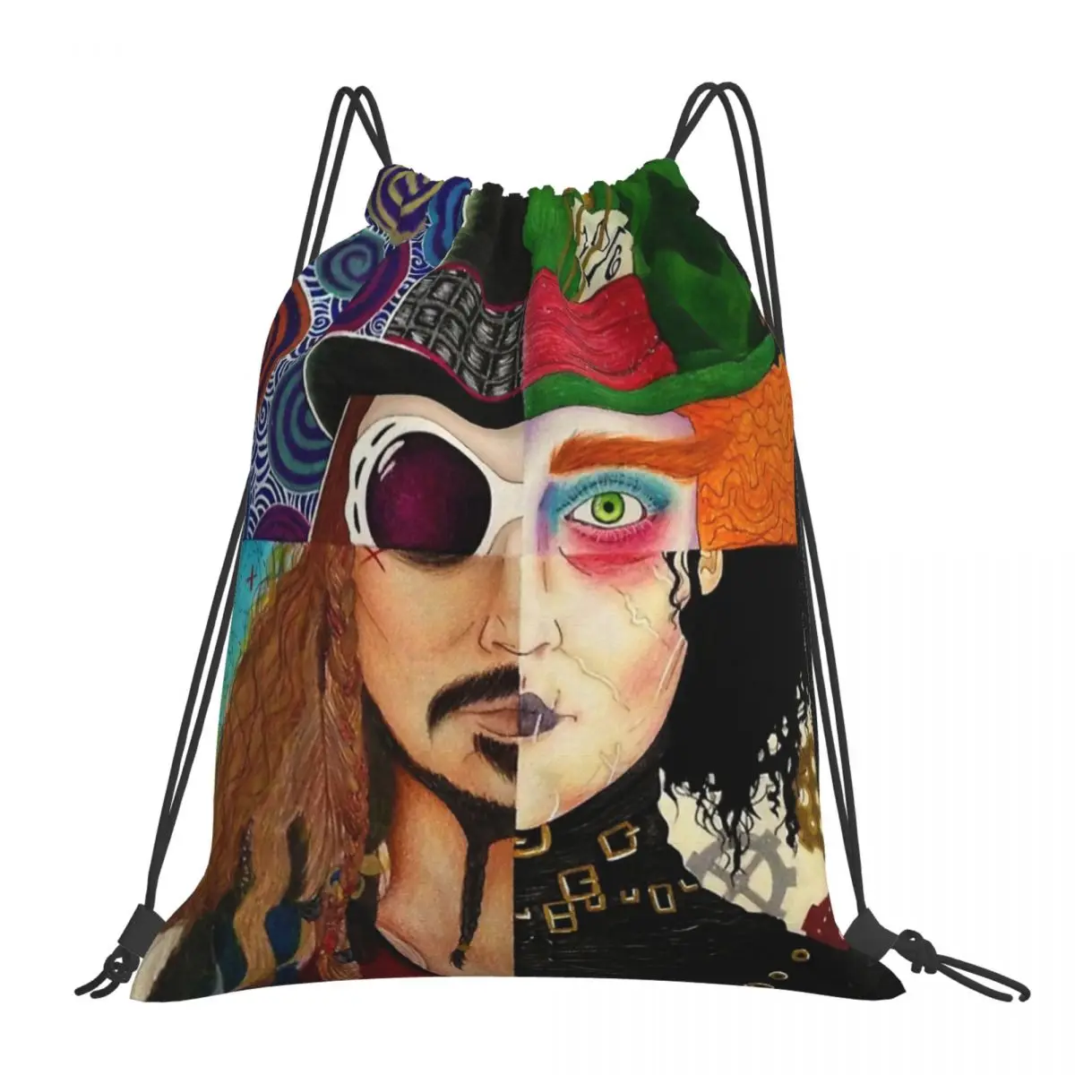 

Johnny Depp Character Collage Backpacks Casual Drawstring Bags Drawstring Bundle Pocket Sports Bag BookBag For Man Woman School