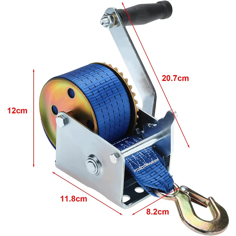 600lbs/272kg Hand Winch Heavy Duty Hand Crank Gear Winch, Polyester Strap  with Hook for ATV Boat Trailer Marine - AliExpress