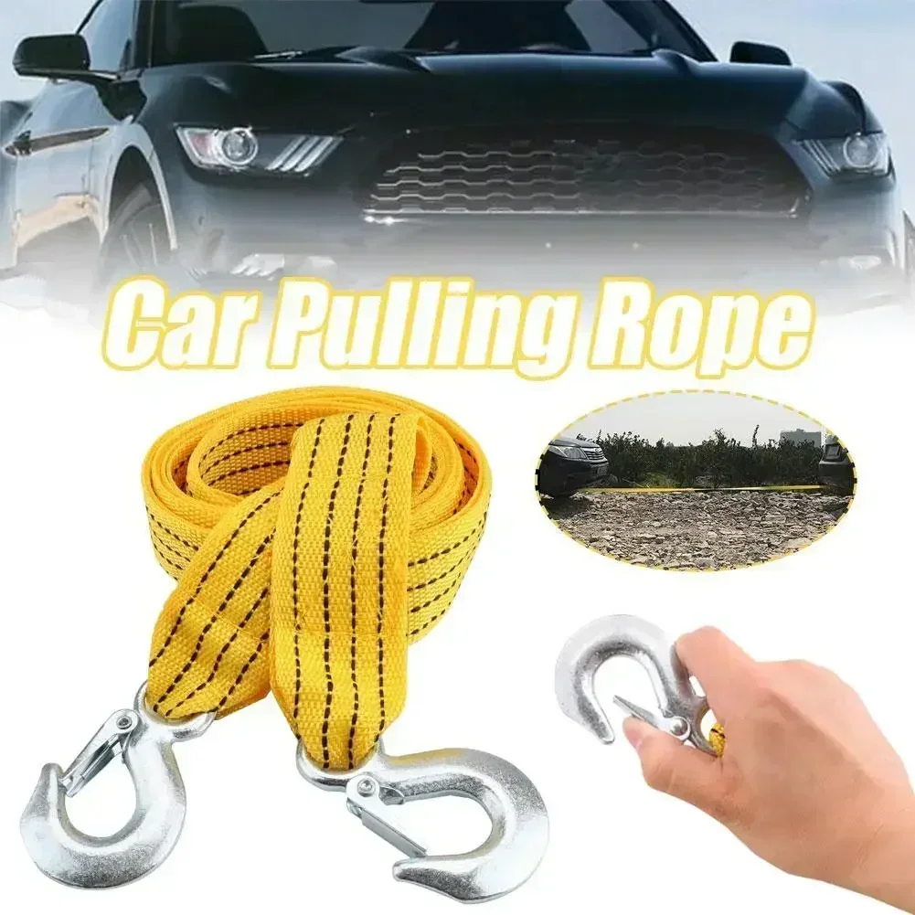 1pcs 4M 5Ton Car Tow Cable Towing Pull Rope Strap With Hooks Portable Self-driving Tourism Heavy Rescue Rope Car Accessories
