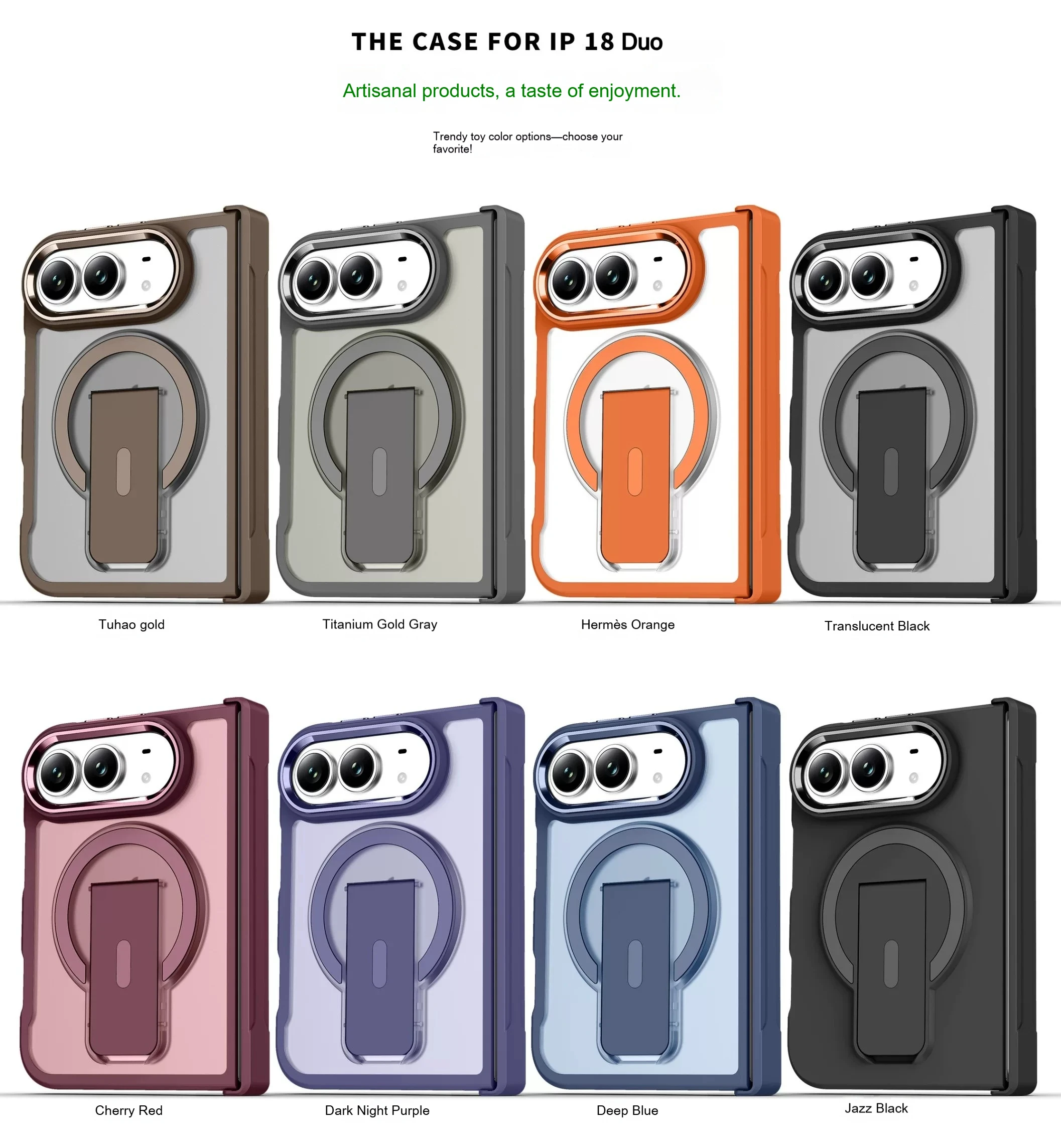 Frosted Magnetic Wireless Charging Phone Case with Stand - Translucent Hard PC & TPU Cover