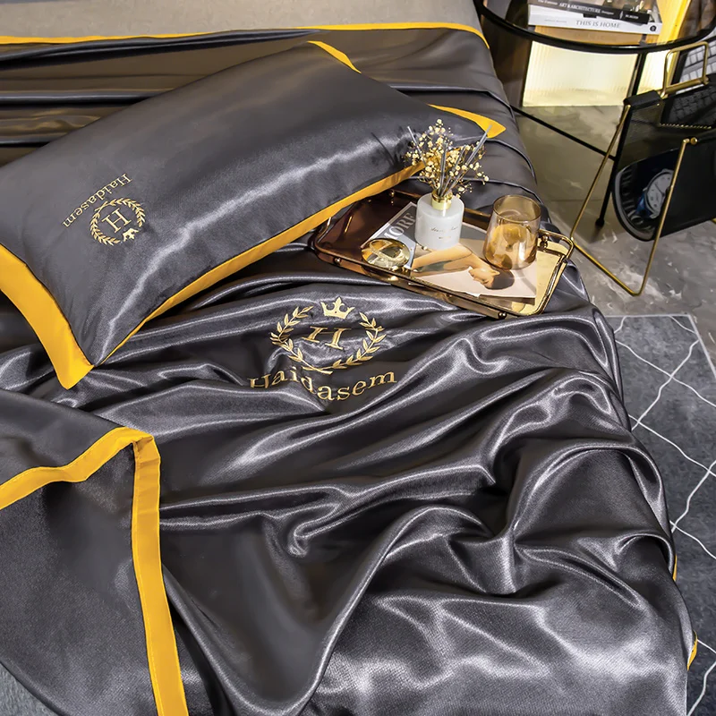 3pc Set New Embroidered Bed Sheet Ice Silk Mattress Cover Fitted Sheet Queen King Size Fabric Single Double Sheet Home Sheets 2