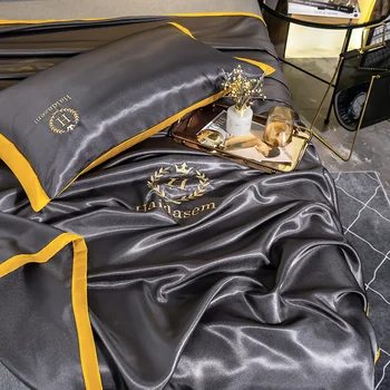 3pc Set New Embroidered Bed Sheet Ice Silk Mattress Cover Fitted Sheet Queen King Size Fabric Single Double Sheet Home Sheets 2