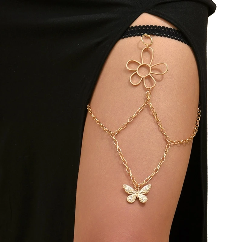 

Gold Butterfly&Flower Thigh Chain Summer Seaside Party Leg Chain for Woman