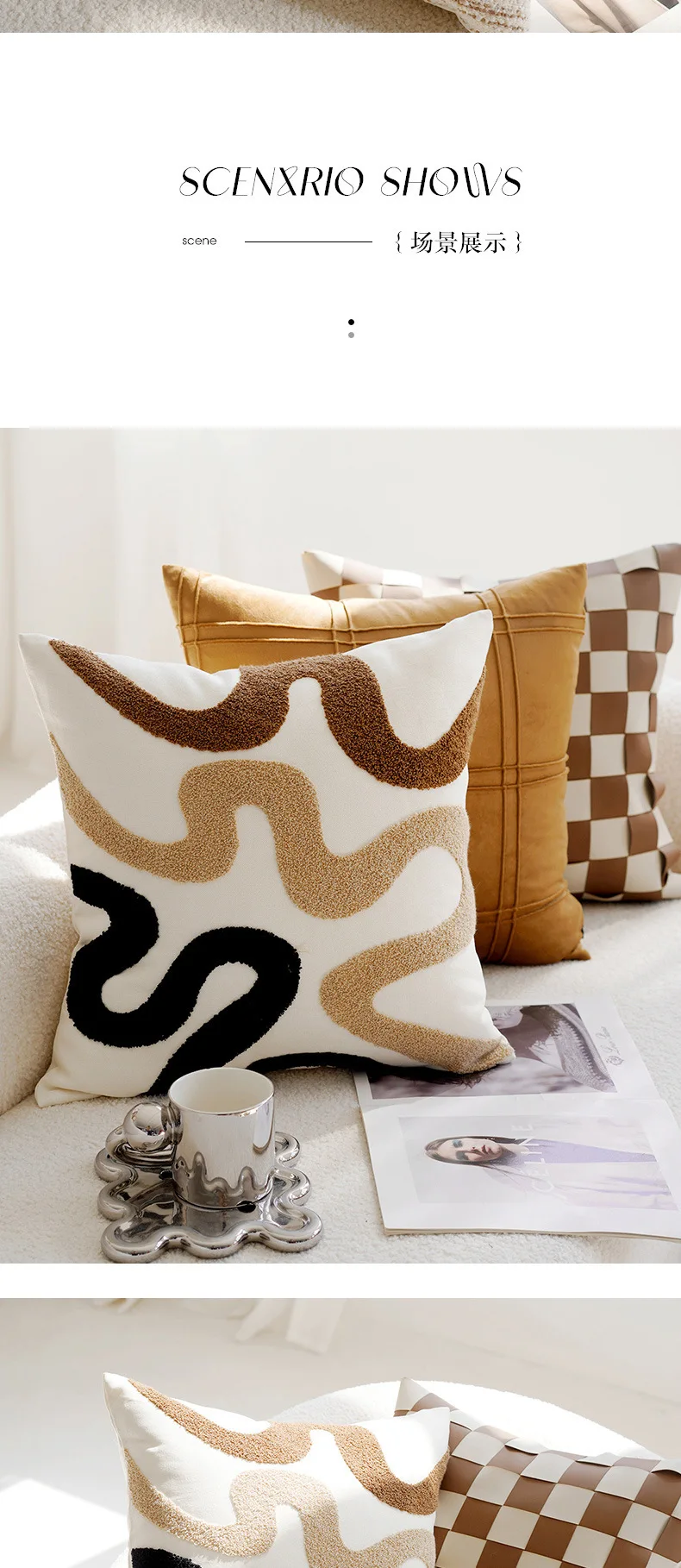 Kissenbezüge aus Kunstleder mit Karomuster, geometrisch, nordischer Stil, Samt-Chenille, dekorative Kissenhüllen für Sofa, Bett, Heimdekoration – Detail 6