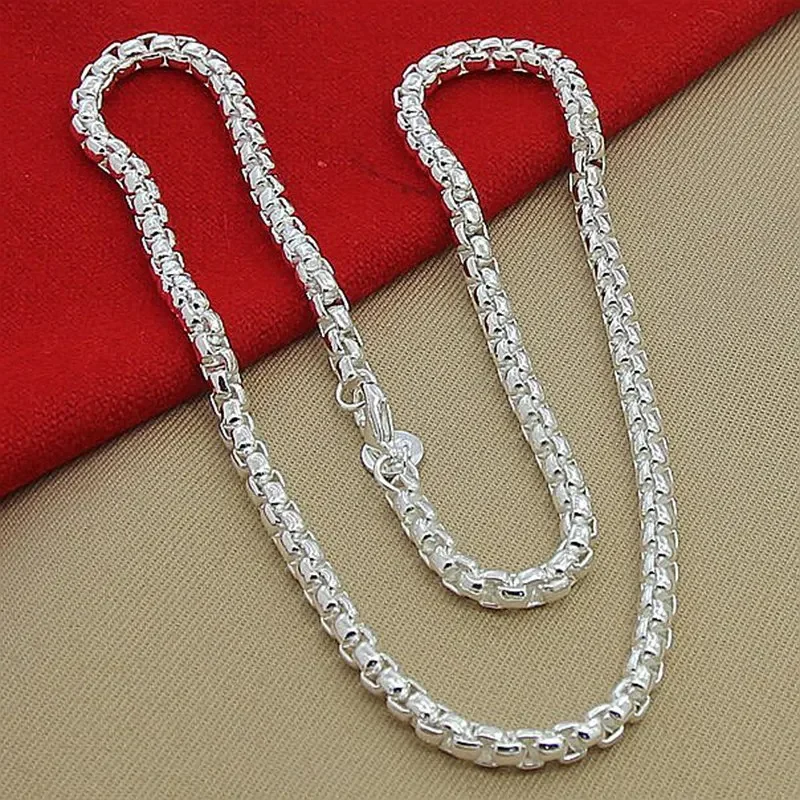 2pcs Set 45-60cm 925 Sterling Silver 4mm width Chain Necklace Bracelet set For Women Men Wedding Engagement Charm Jewelry silver necklace