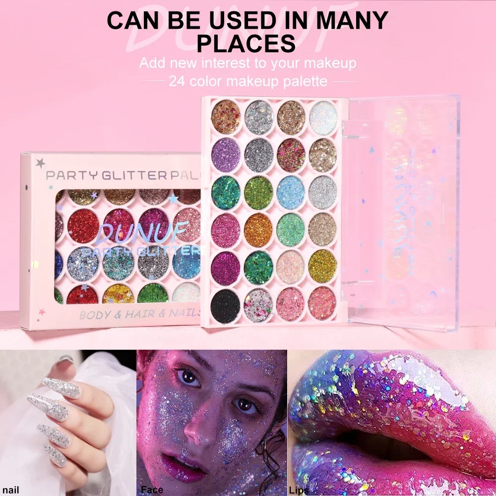 24Colors Body Face Glitter Gel Palette Waterproof Eye Hair Loose Sequins Eyeshadow Multifunctional Party Deco Makeup Cosmetics 5