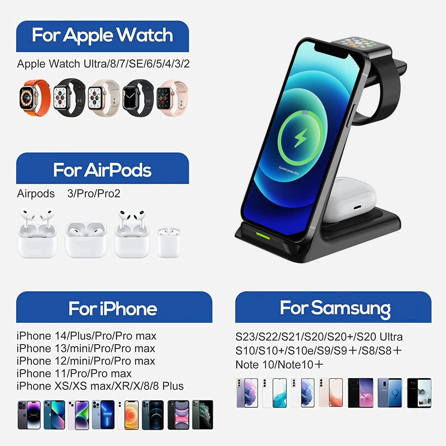 30W   3-in-1 ĵ ̽ Apple Watch 9 8 7 AirPods Por 3 2 iPhone 15 14 13 12 11 Pro max XS X 8 plus Ｚ  S24 S23
