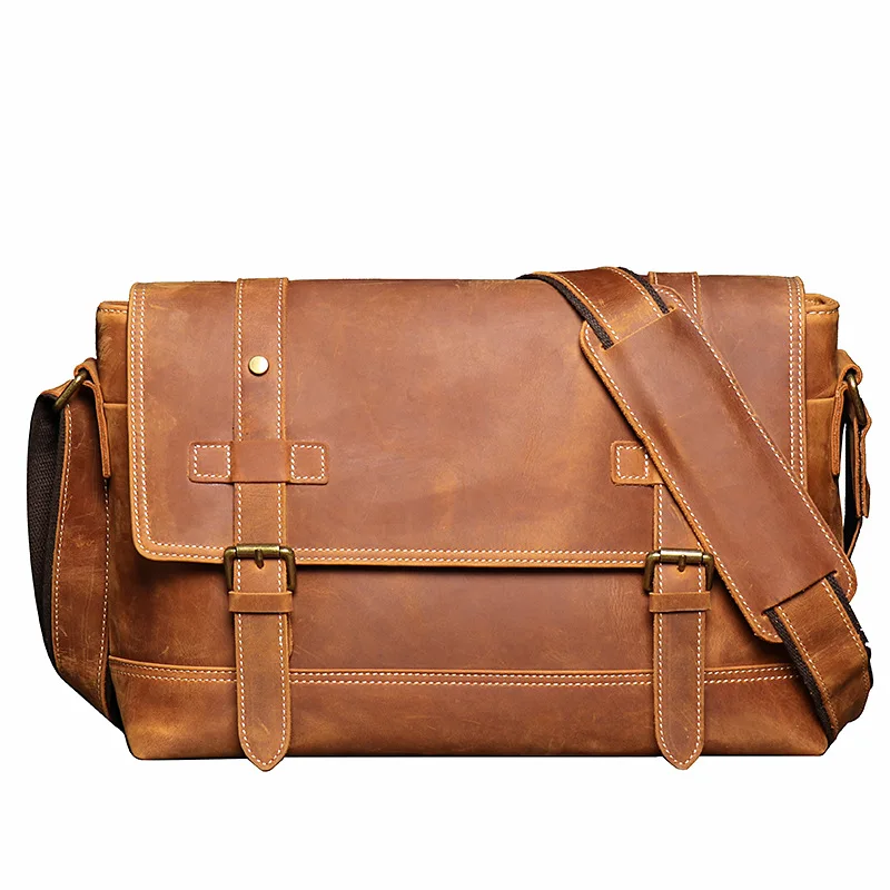 

New High Quality A4 Vintage Brown Black Coffee 100% Genuine Leather Women Men Shoulder Messenger Bag Cross Body M1005