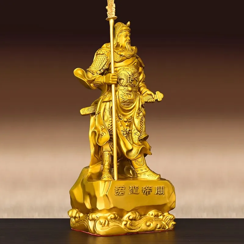 Guan Gong Brass Statue - Chinese God of Wealth Warrior Figure with Sword, Full Copper Guan Yu Statue for Home/Business Decor