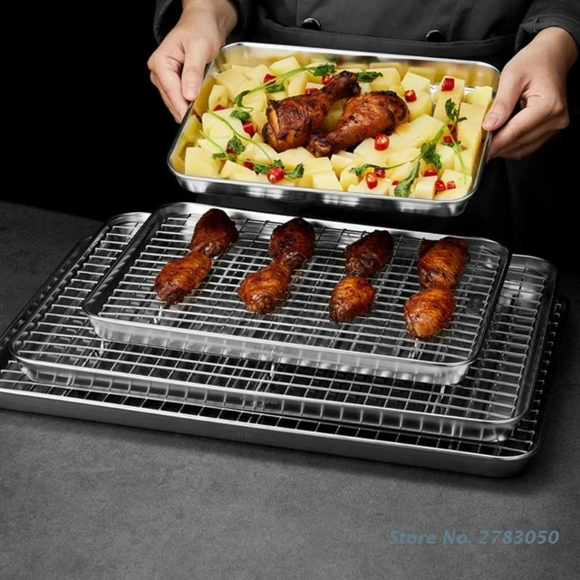 2Pcs Baking Trays Healthy Stainless Steel Cake Tray Rectangular Oven Tray  Dishwasher Safe Baking Sheet Rustproof Cookie Pan - AliExpress