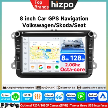 Radio para Auto Hizpo de 7'' con Carplay, 4G, Sistema Android 14, 2Din, para Volkswagen Golf 5 6 Polo Passat B6 B7 CC Skoda Jetta 1