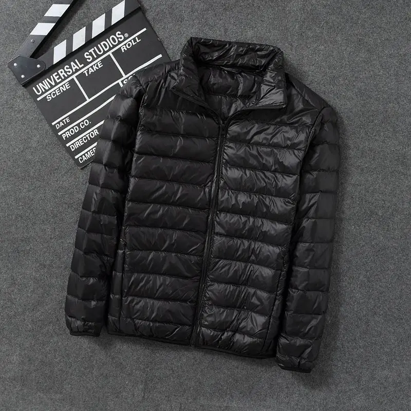Autumn and winter light down jacket men's vertical collar hooded short large size ultra-thin lightweight young and middle-aged s