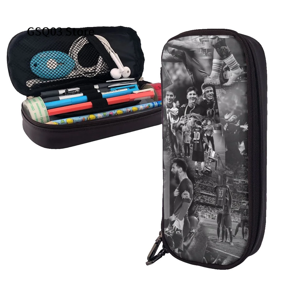 

Messi Pencil Case, Leather Multi- Slot Pencil Pouch, Portable Pencil Bag, Pen Case for Office School