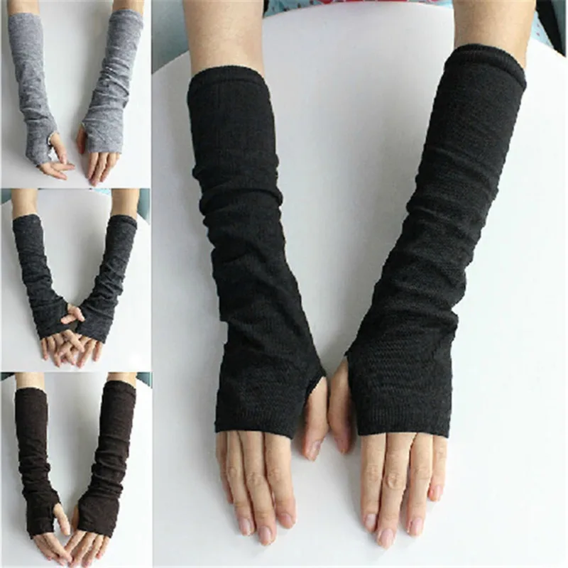 Fingerless Gloves Half Finger Gloves Long Glove Arm Cover Classic Striped Fingerless Elbow Gloves Warmer Knitted Wristband
