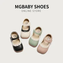 

Big Children Flower Leather Shoes Korean Style Sweet Mary Jane Shoes Anti-skid Soft Soled Kindergarten Girls Flat Shallow Shoes