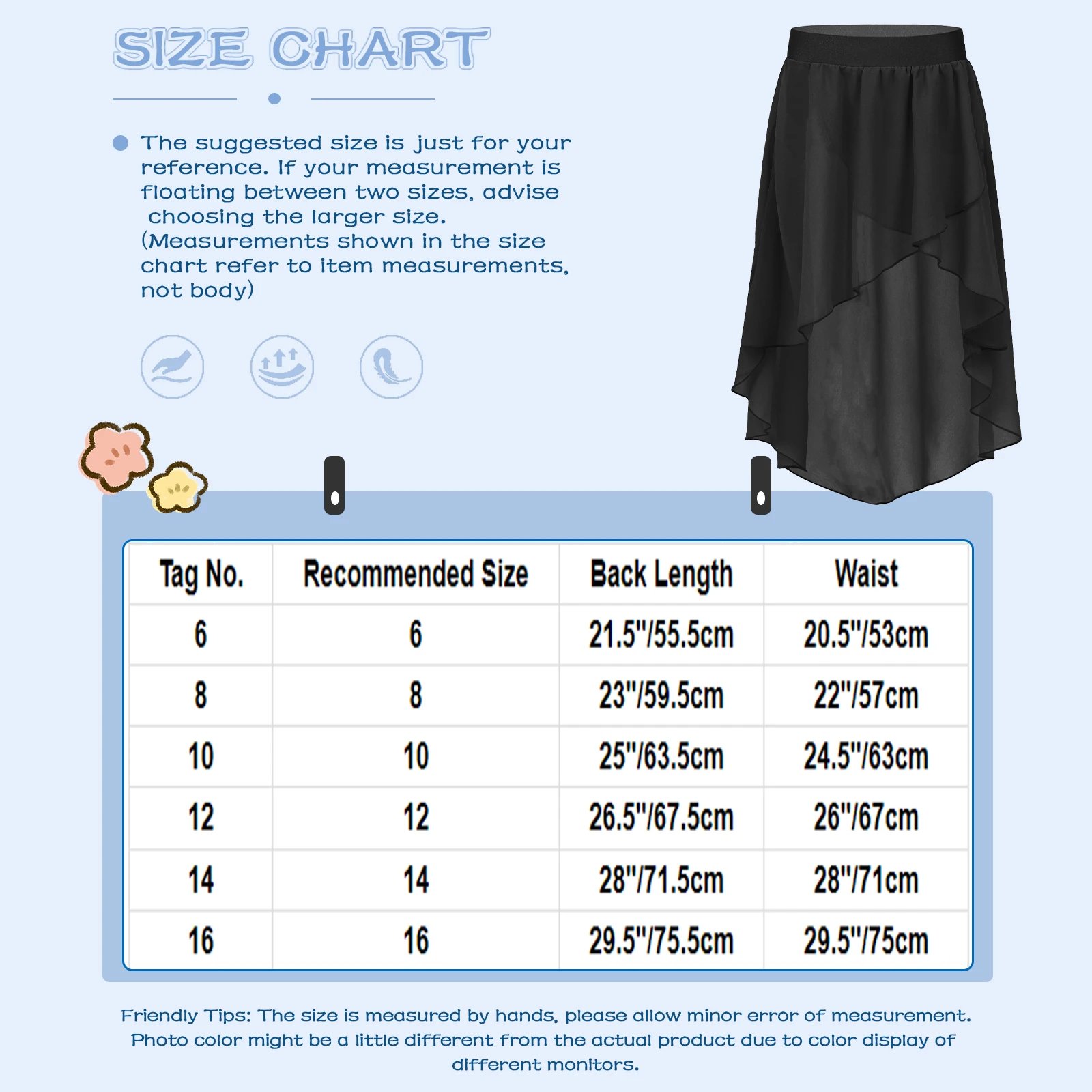 Big Girls Children High Low Dance Skirts Kids Ballet Modern Jazz Lyrical Studio Practice Stage Costume Elastic Waistband