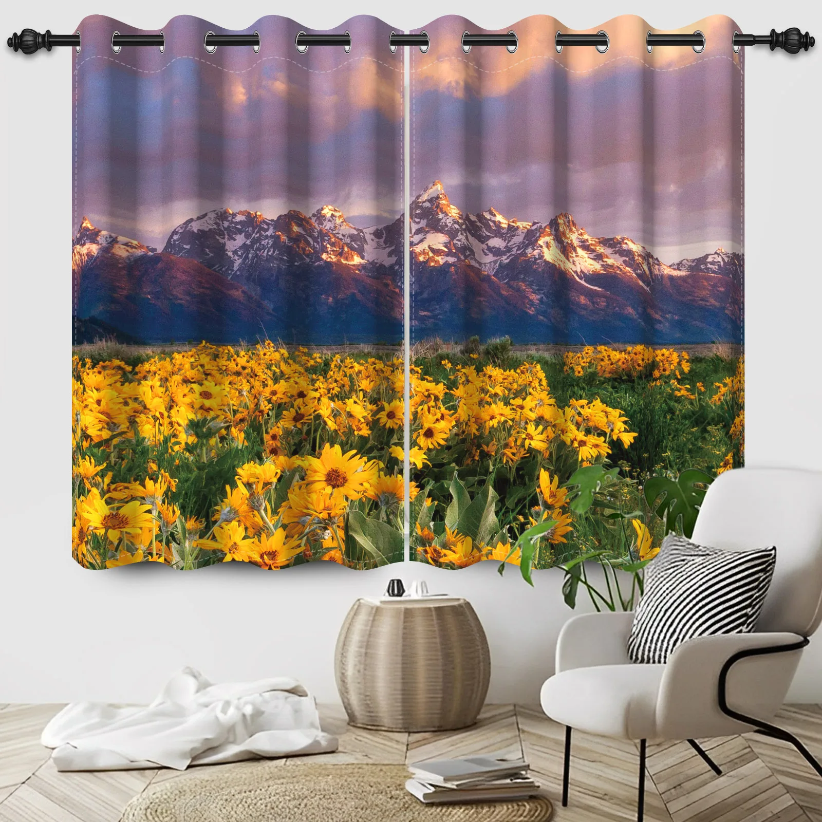 Curtains Spring Sunflowers Sunsets Shine In Bloom Flowers For Bedroom And Living Room Blackout Polyester Curtains Home Decor 3