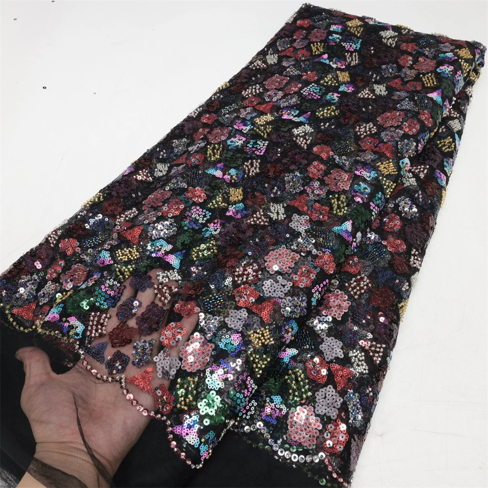

African Sequins Beaded Lace Fabrics High Quality Sequence Embroidery French Nigerian Lace Fabric For Wedding Material QF2780