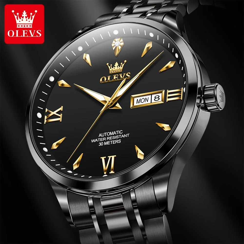 OLEVS 9956 Automatic Mechanical Business Watch For Men Waterproof Simplicity Stainless Steel Strap Men Wristwatch Calendar Gifts